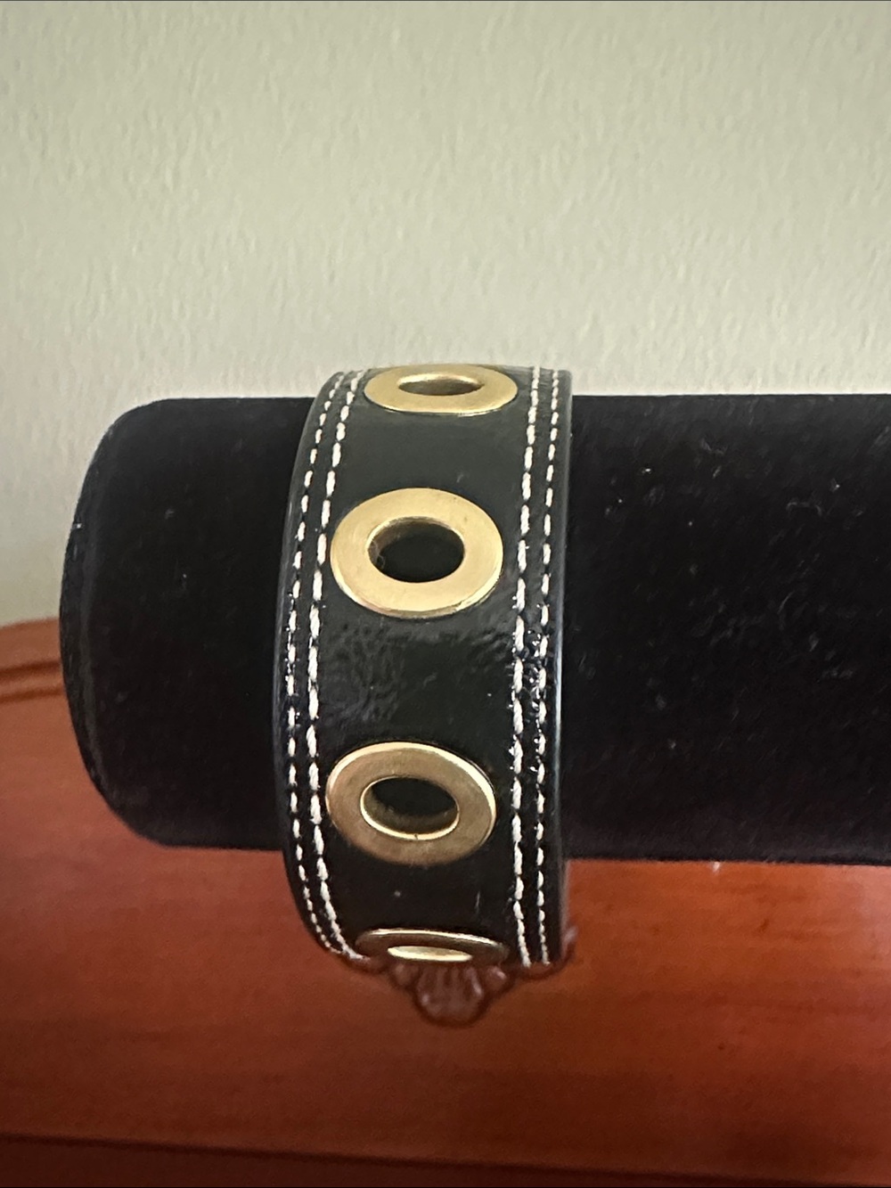 Black Coach Leather Bracelet with Gold Eyelets
